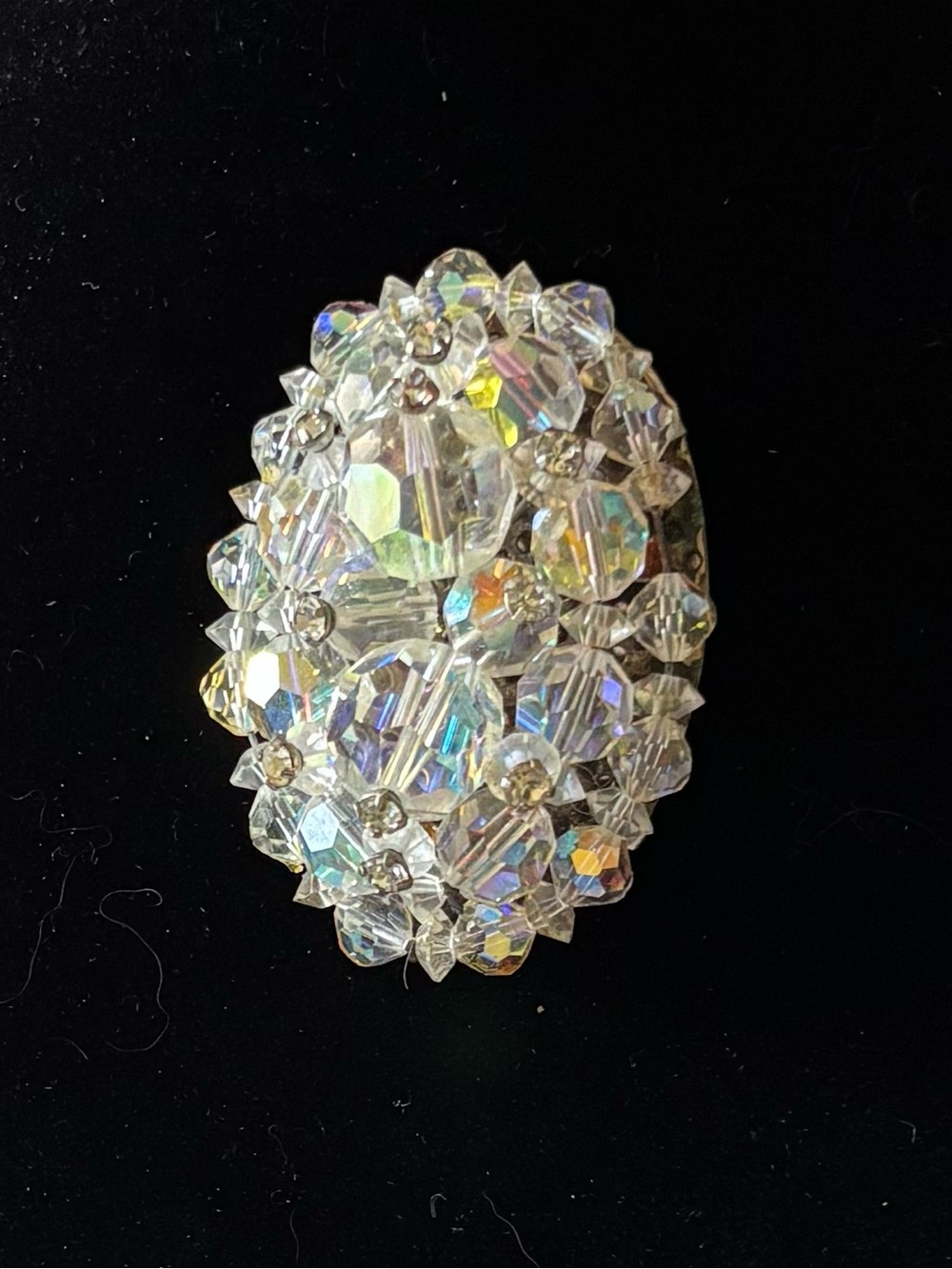 Vintage Aurora Borealis AB Crystal Glass Bead Cluster Brooch Pin 2”